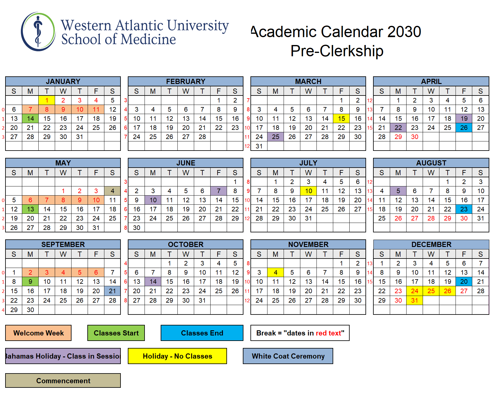 Academic Calendar 2030